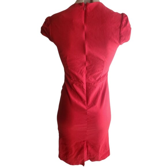 Womens Red Pin-Up Wiggle Stretch Dress Cap Sleeve Size M - Picture 8 of 11